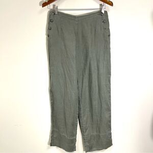 J jill high rise 100 % linen sailor style olive green pants size 8